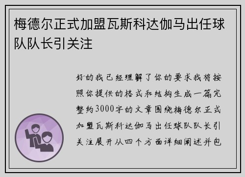 梅德尔正式加盟瓦斯科达伽马出任球队队长引关注 梅德尔正式加盟瓦斯科达伽马出任球队队长引关注